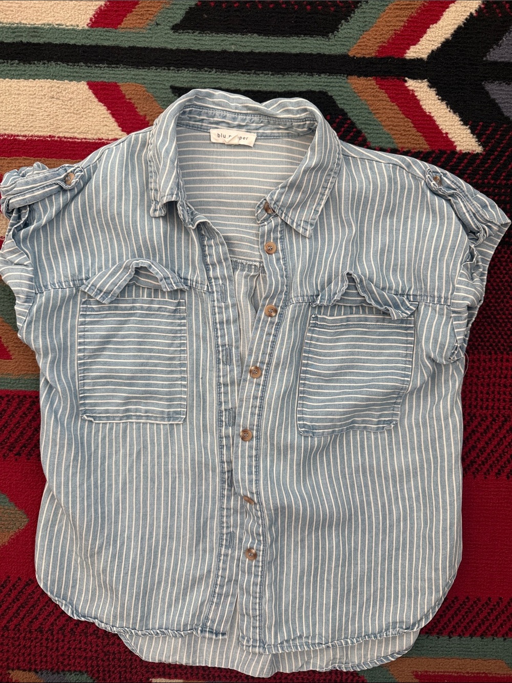 Blu Pepper Light Blue & White Striped Button-Down Shirt